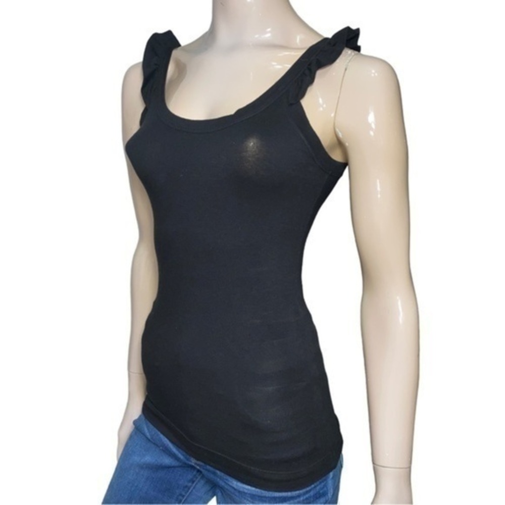 Theory Women’s Size P S Black Cotton Blend Ruffle Strap Tank Top